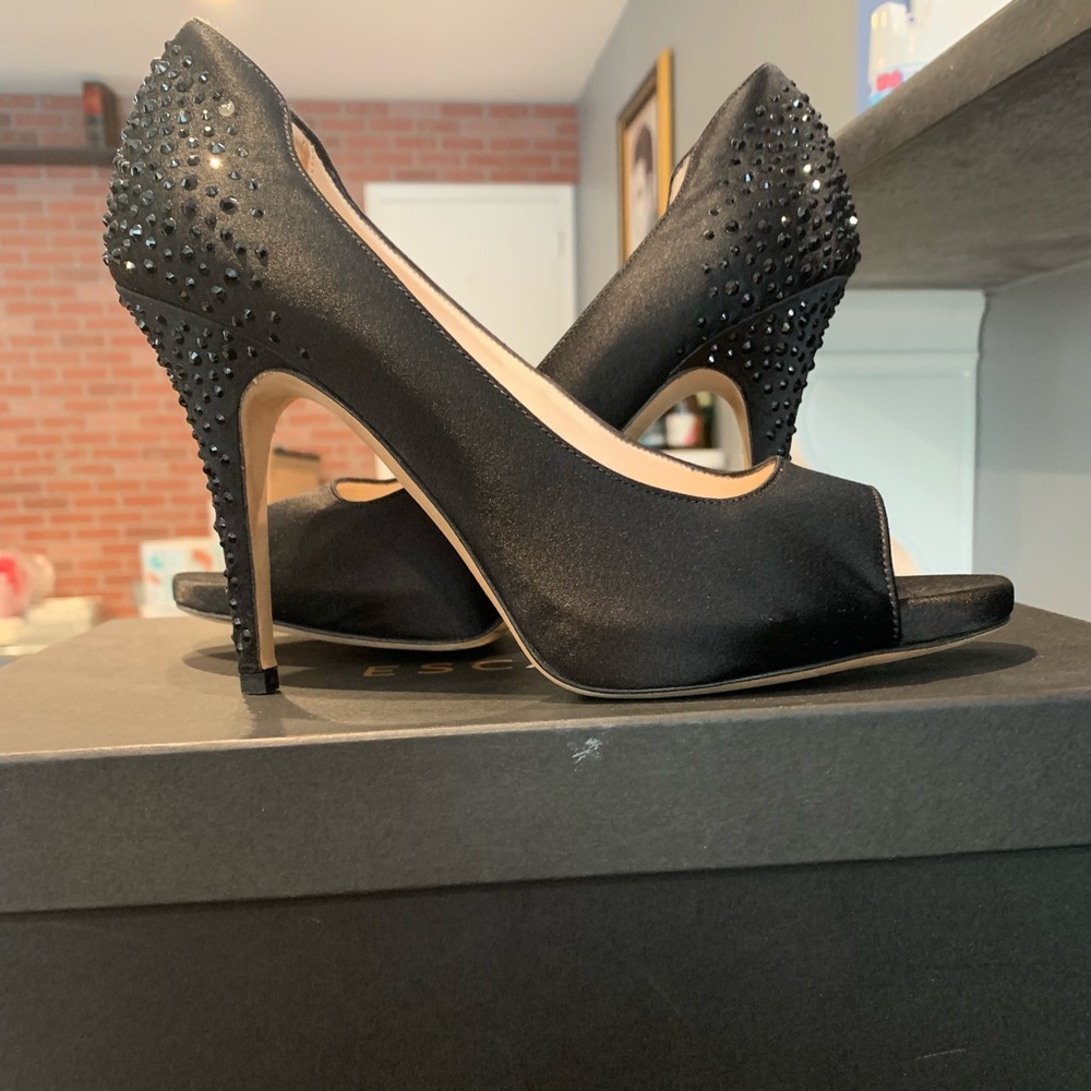 Brand new, in box, Black, peep toe Eacada heels